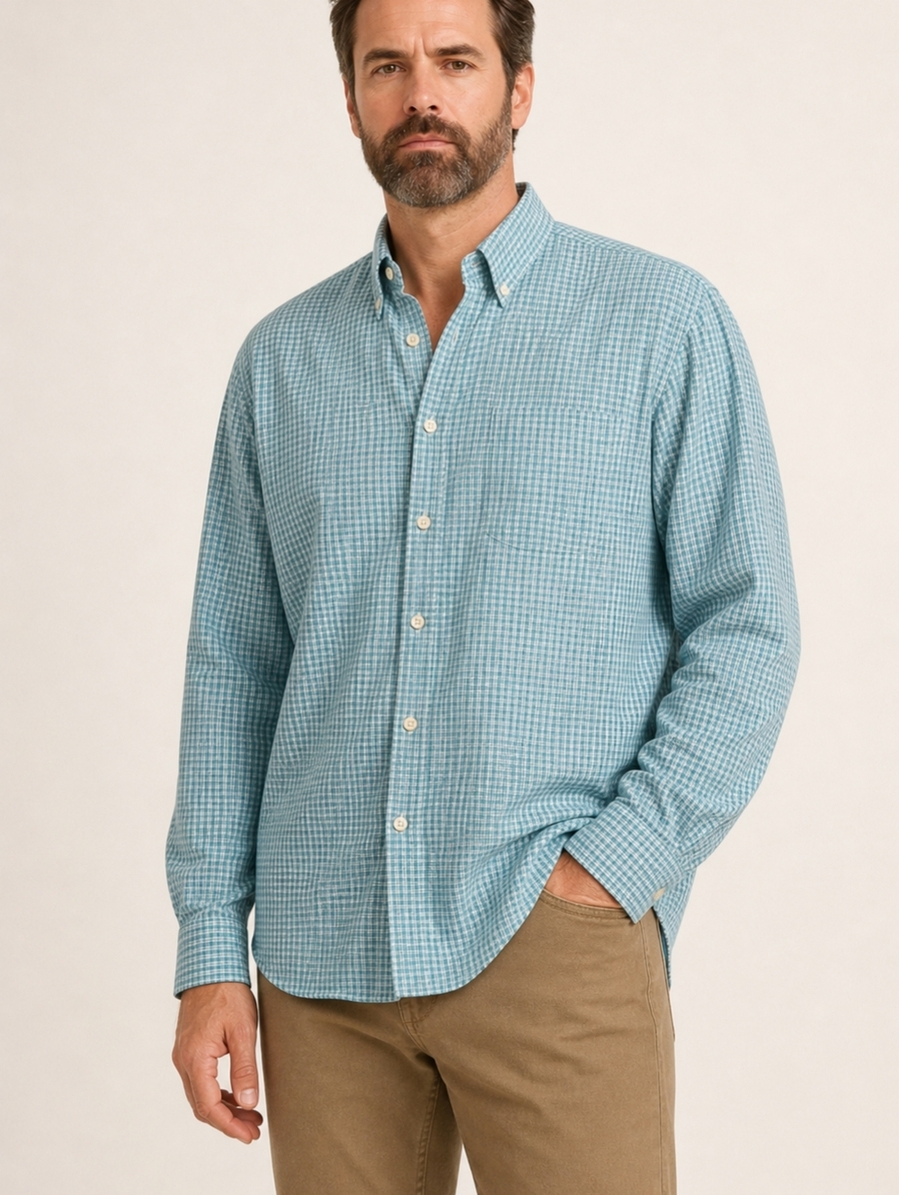 Mason James Stretch Aqua Gingham Button Down Shirt Men’s XXL Long Sleeve